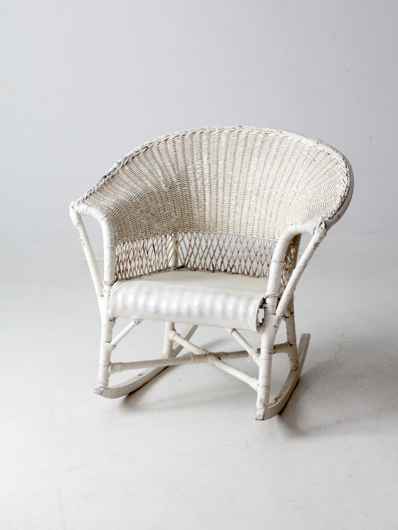 antique white wicker rocking  chair