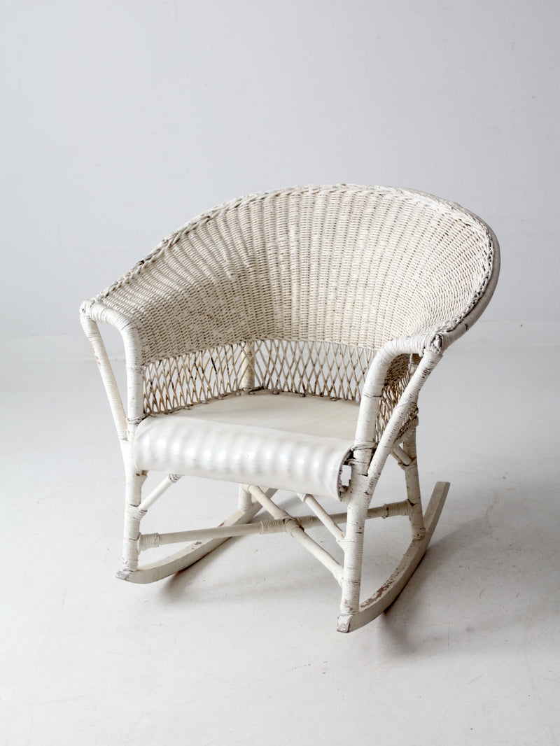 antique white wicker rocking  chair