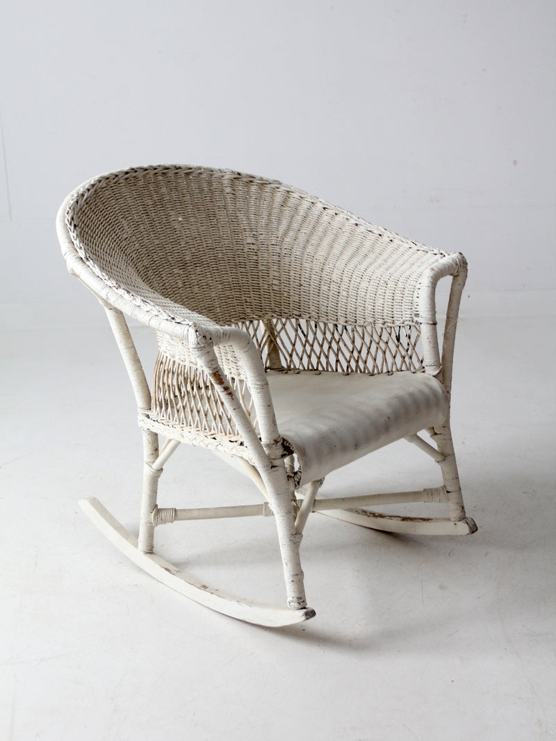 antique white wicker rocking  chair