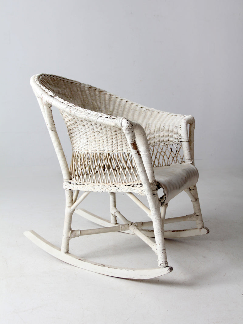 antique white wicker rocking  chair