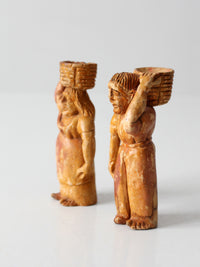 mid-century wood folk art basket carrying figures