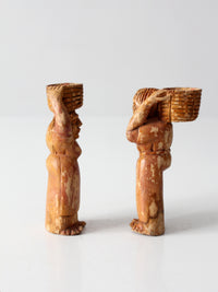 mid-century wood folk art basket carrying figures