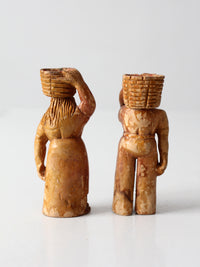 mid-century wood folk art basket carrying figures