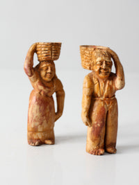 mid-century wood folk art basket carrying figures