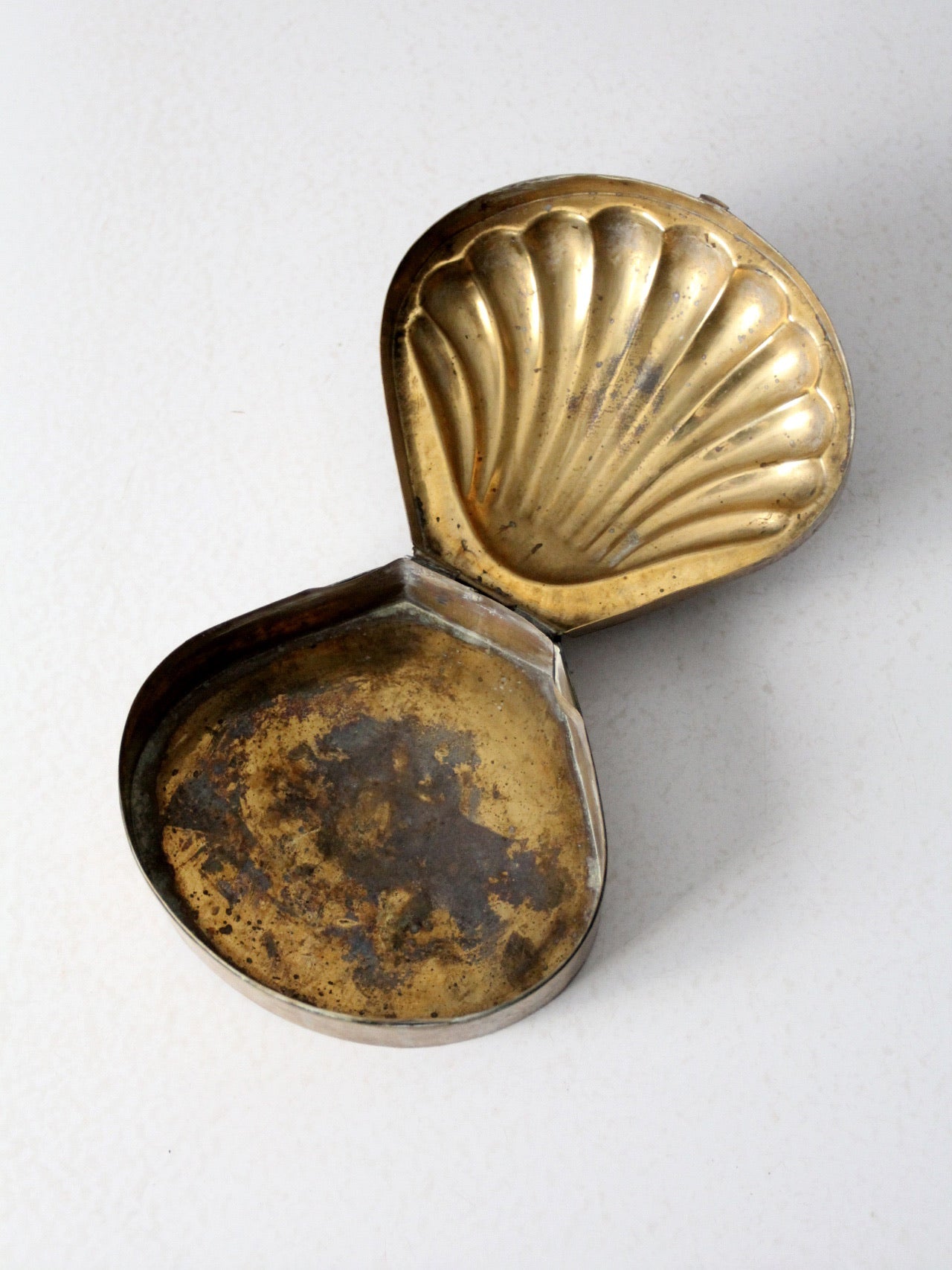 mid-century brass seashell shaped box