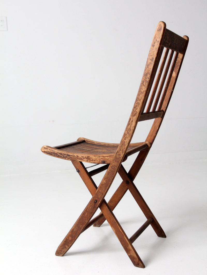 vintage wood slat folding chair