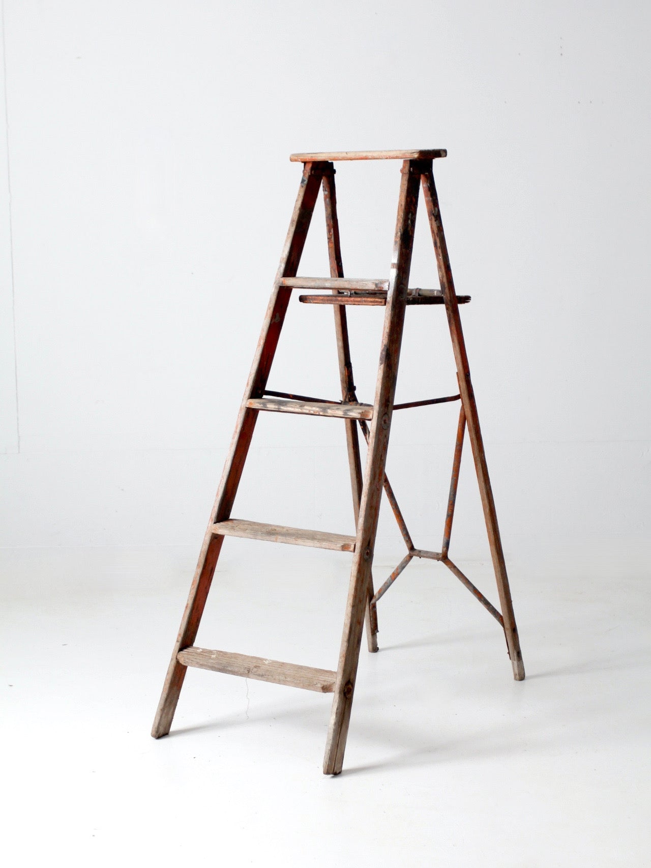 antique painter's wooden folding ladder