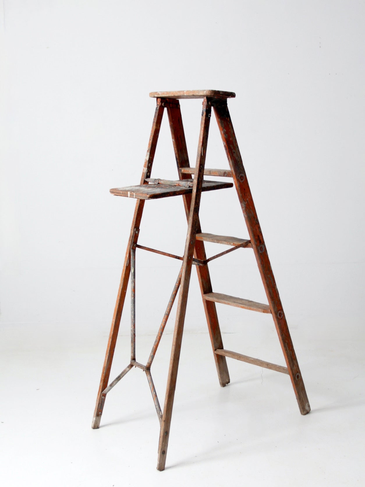 antique painter's wooden folding ladder