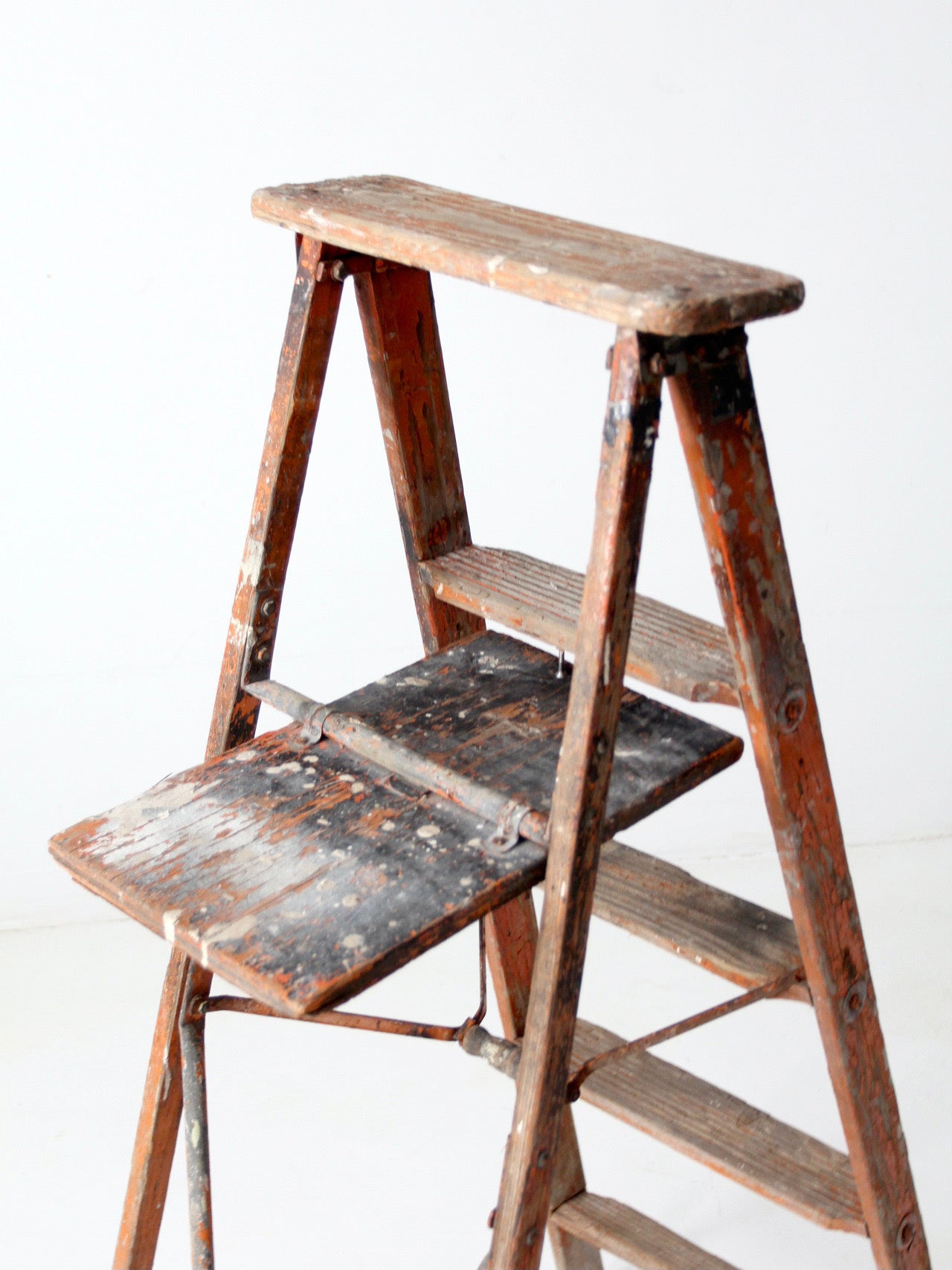 antique painter's wooden folding ladder