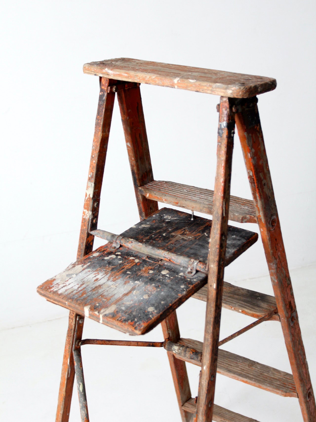 antique painter's wooden folding ladder