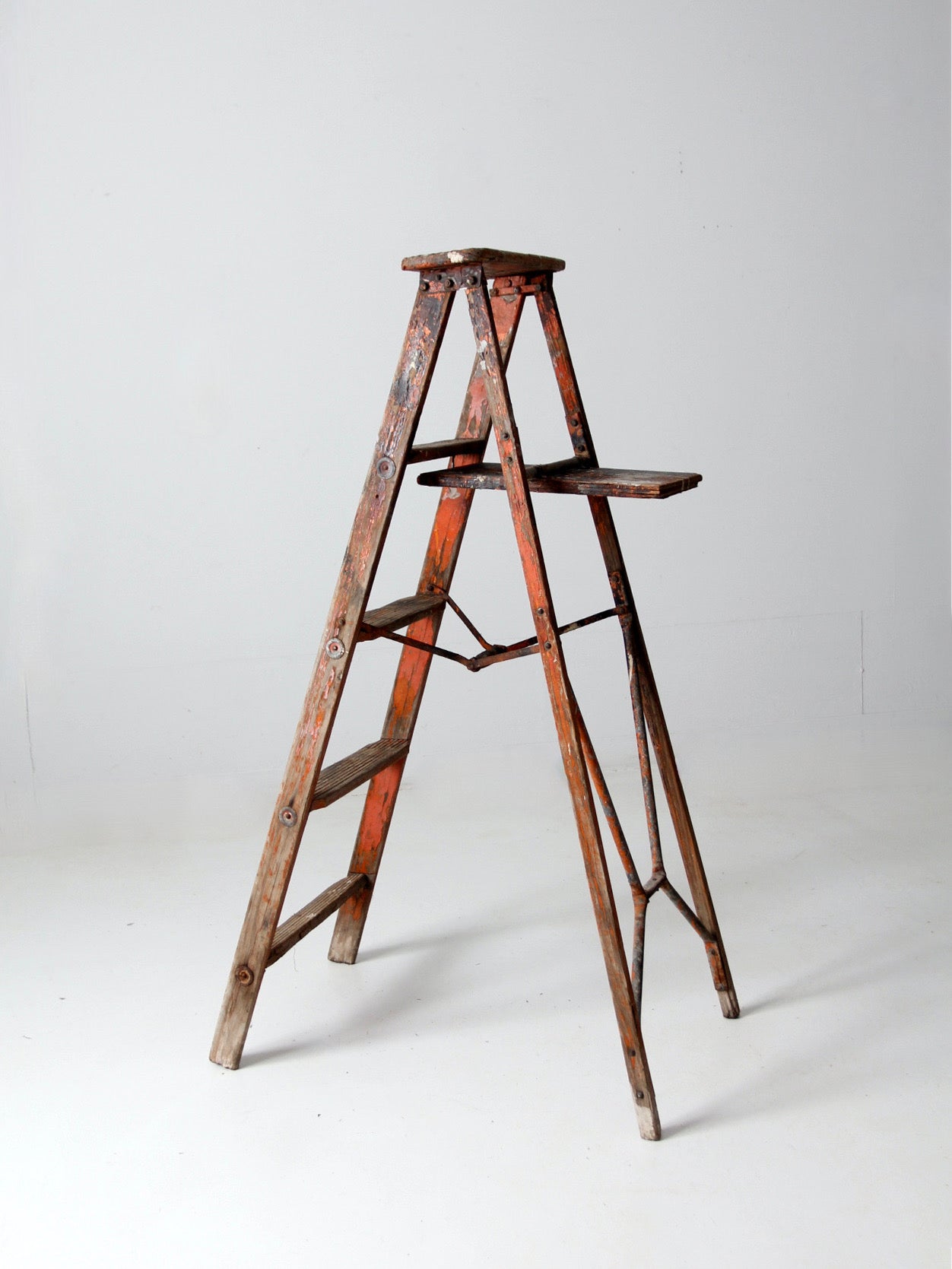 antique painter's wooden folding ladder