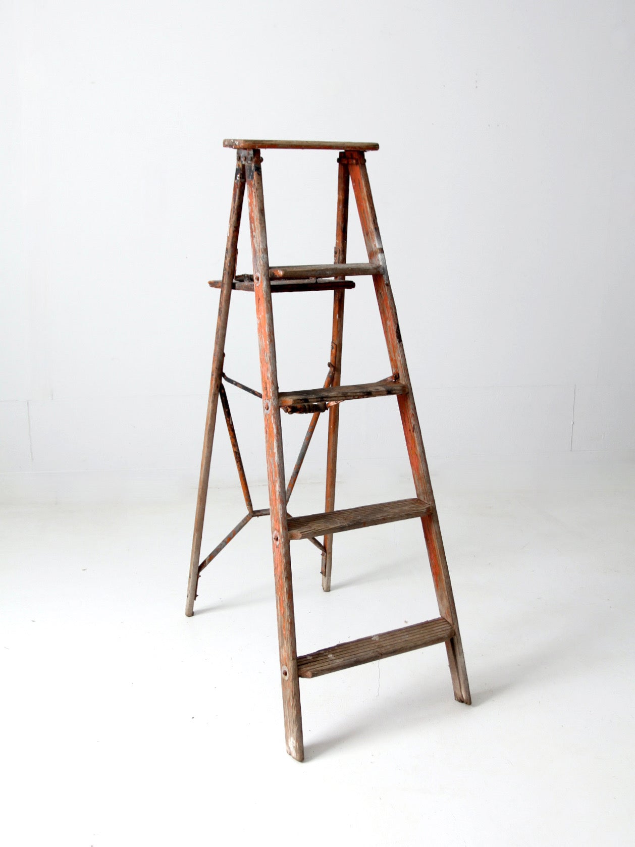 antique painter's wooden folding ladder