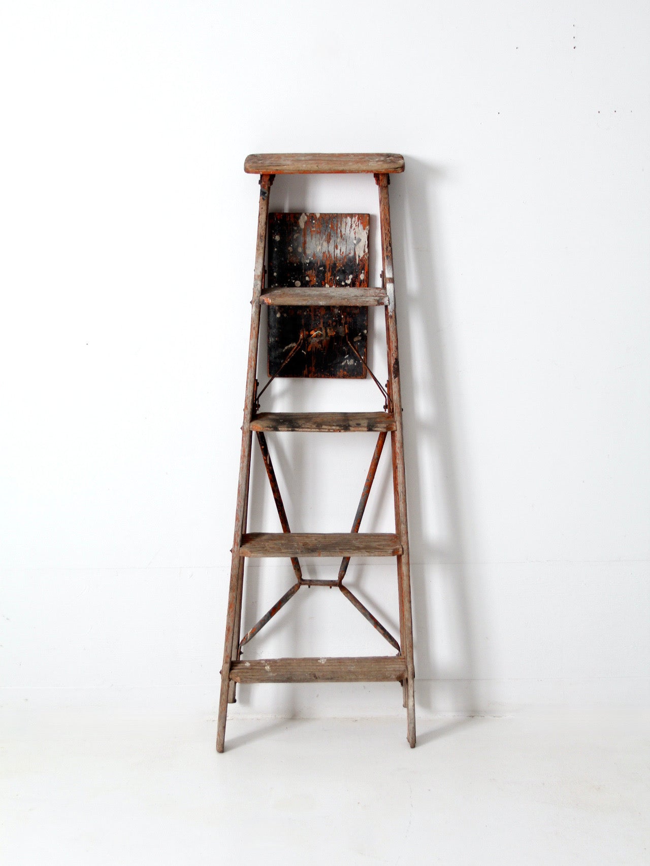 antique painter's wooden folding ladder