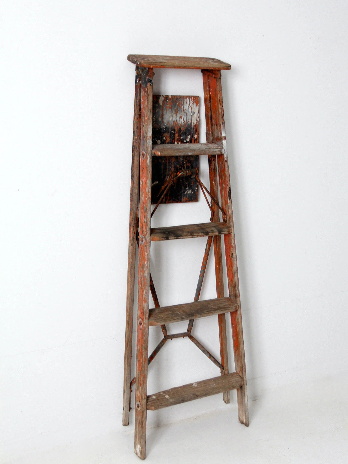 antique painter's wooden folding ladder