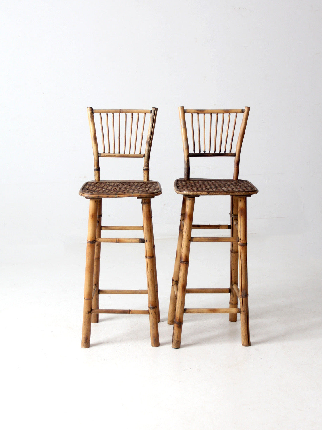 mid-century bamboo bar stools pair – 86 Vintage
