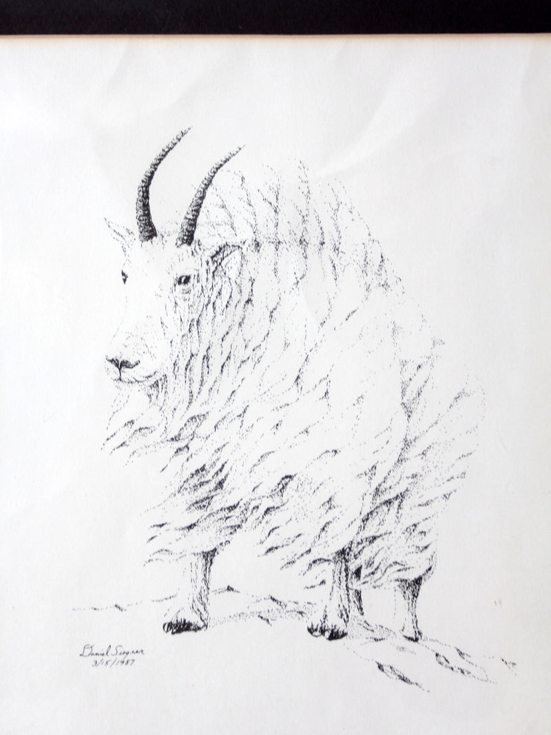 vintage framed mountain goat drawing