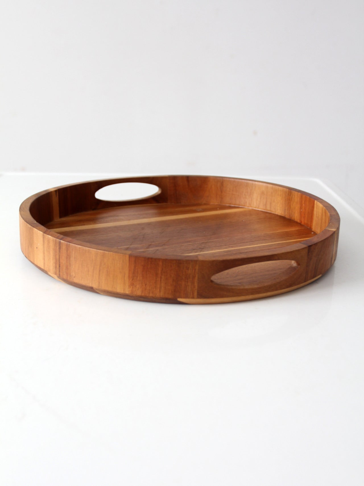 vintage round wood serving tray