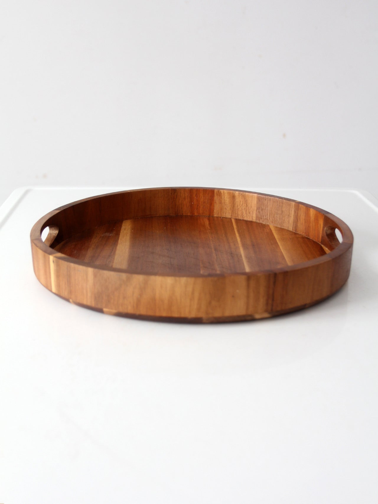 vintage round wood serving tray