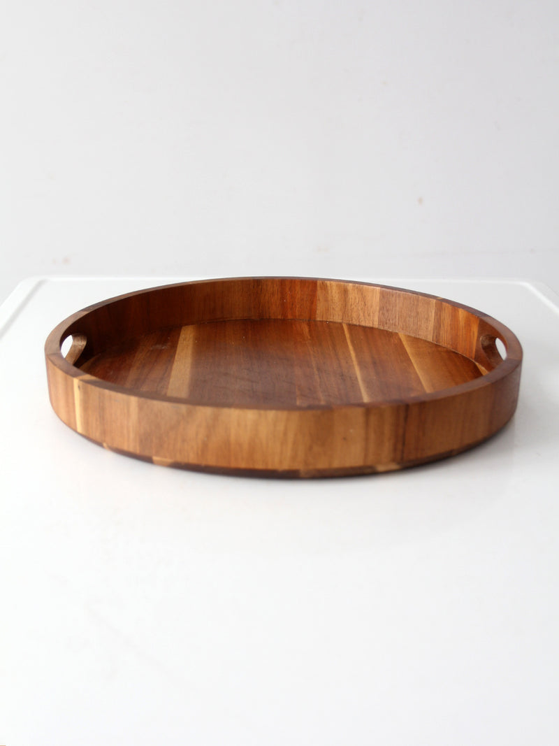 vintage round wood serving tray