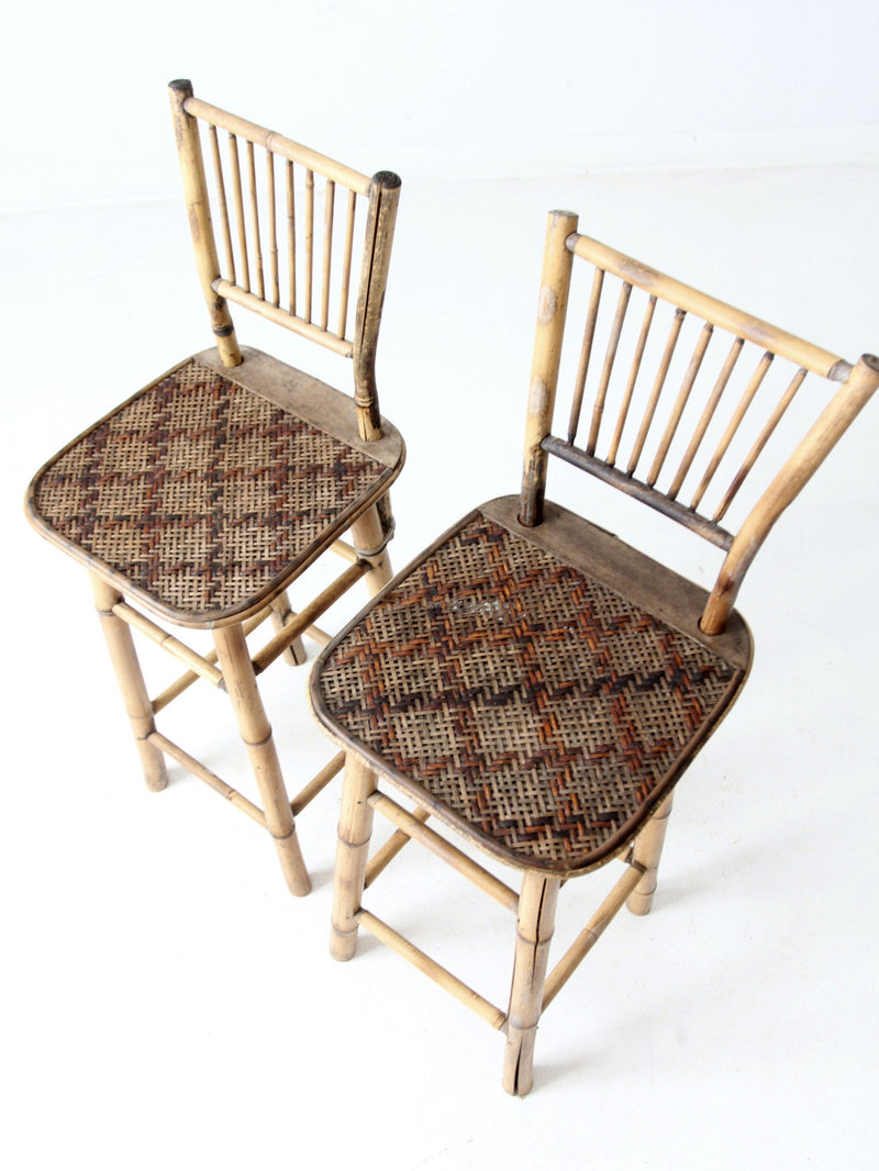 mid-century bamboo bar stools pair