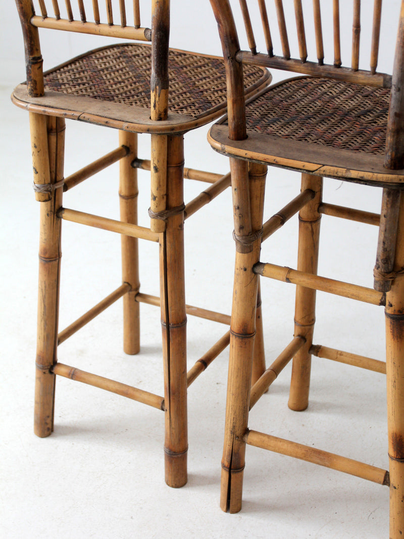 mid-century bamboo bar stools pair
