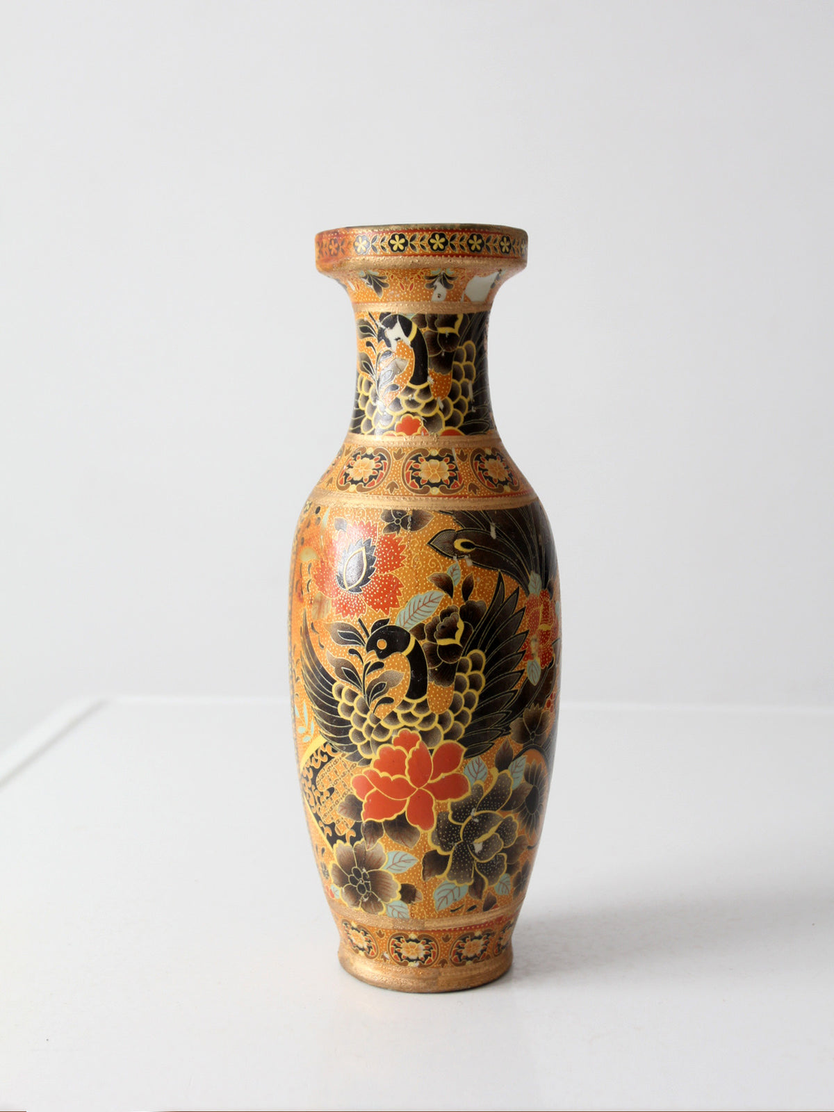 vintage Satsuma style gilt phoenix vase