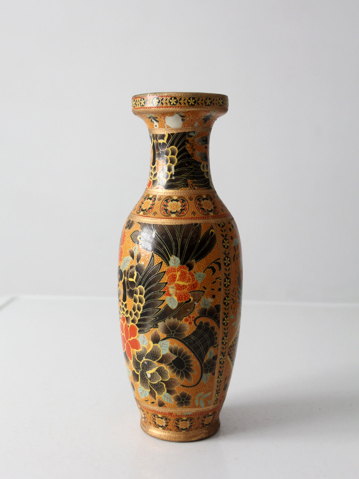 vintage Satsuma style gilt phoenix vase