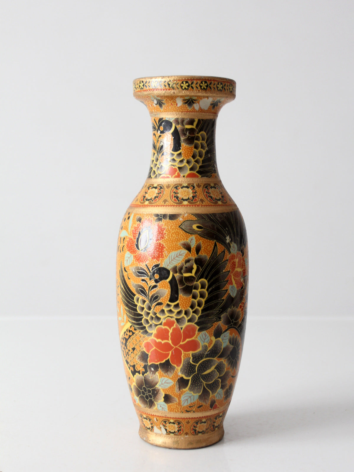 vintage Satsuma style gilt phoenix vase