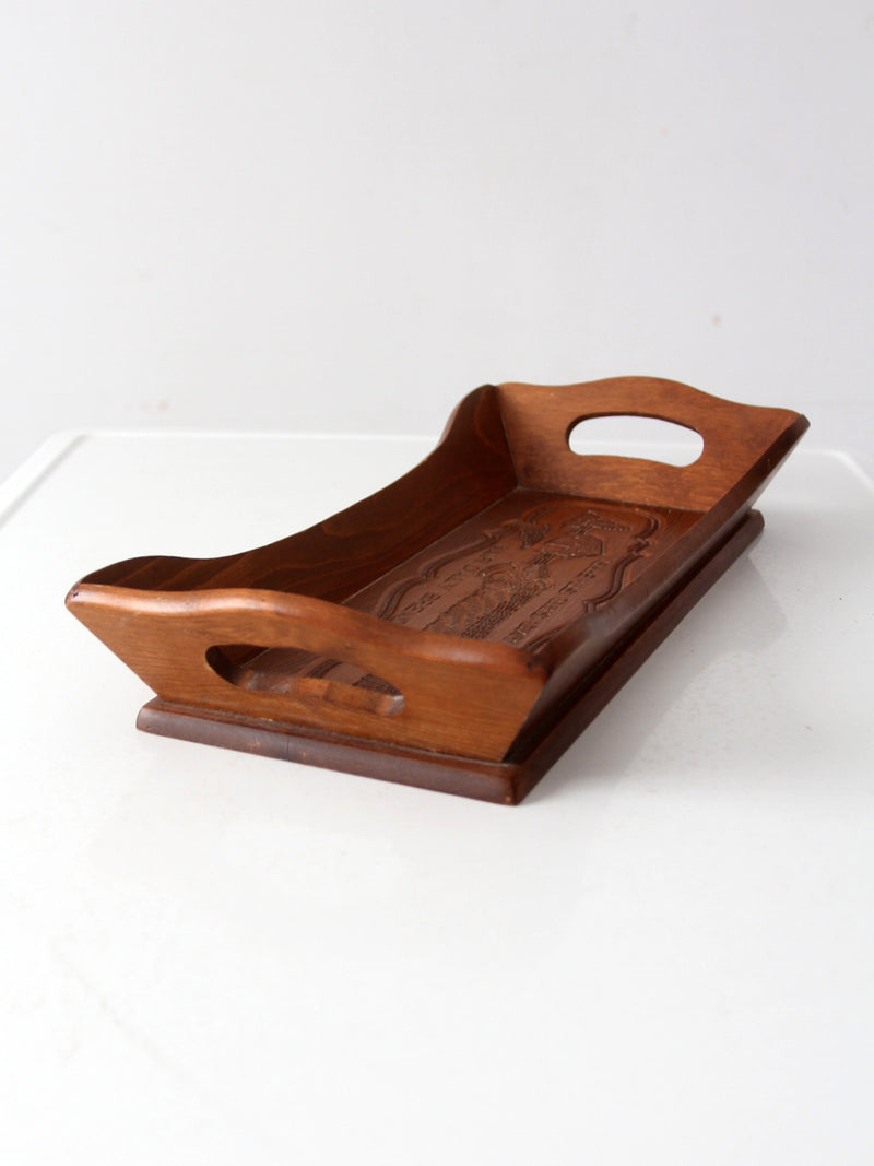 vintage carved wood farmhouse tray