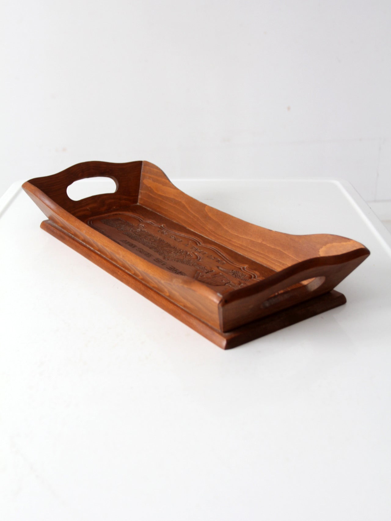 vintage carved wood farmhouse tray