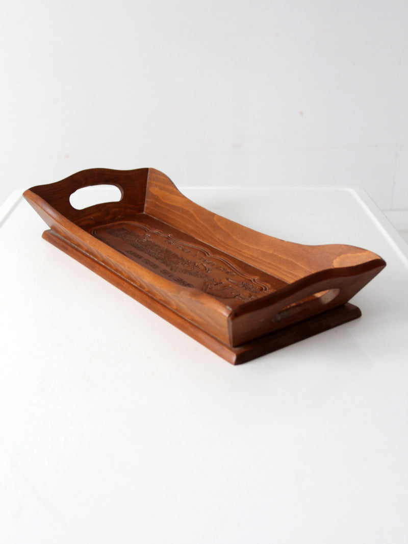 vintage carved wood farmhouse tray