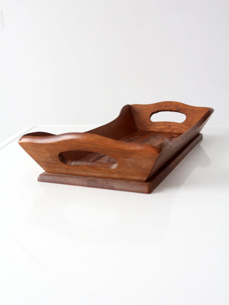 vintage carved wood farmhouse tray