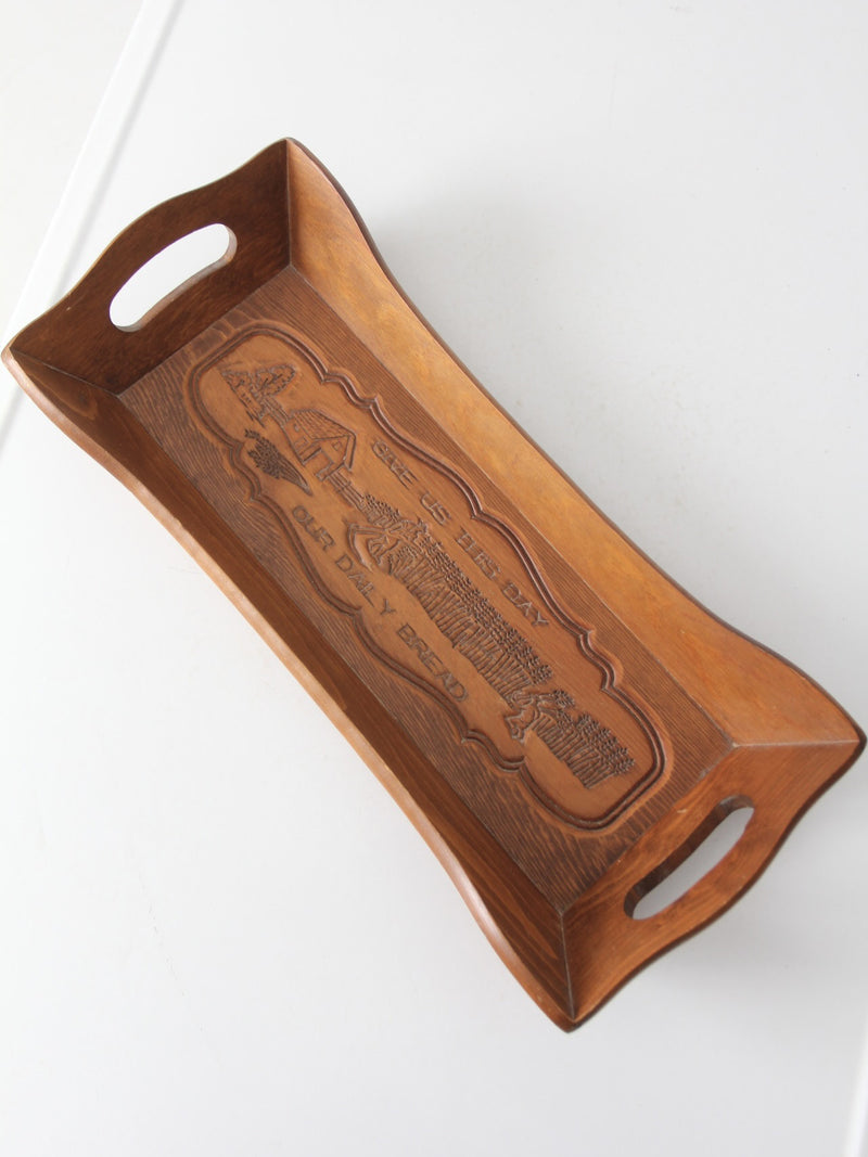 vintage carved wood farmhouse tray