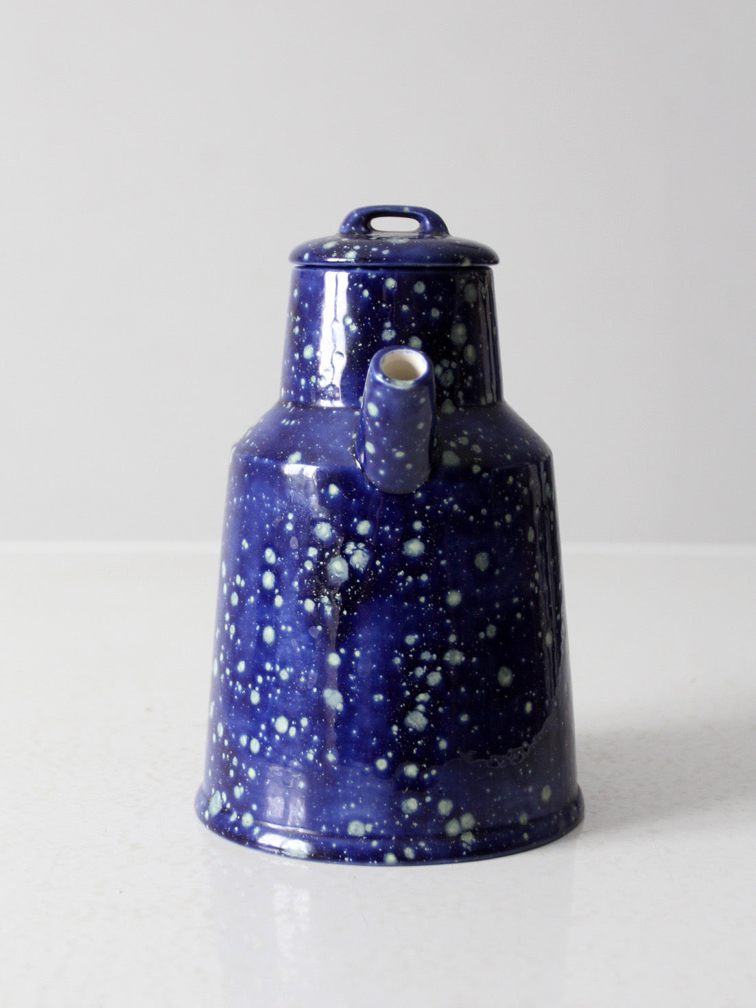 vintage blue ceramic teapot - enamelware style