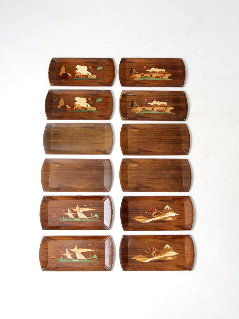 mid century Hasko wooden trays set of 12