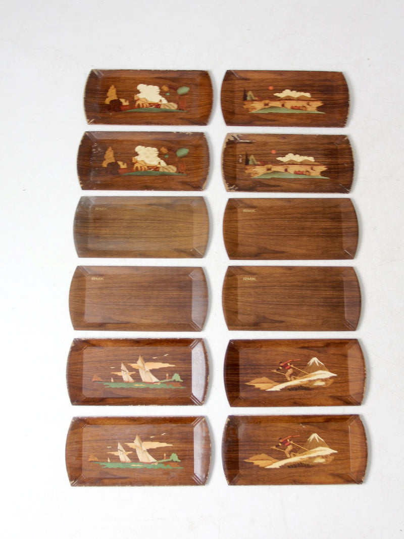 mid century Hasko wooden trays set of 12