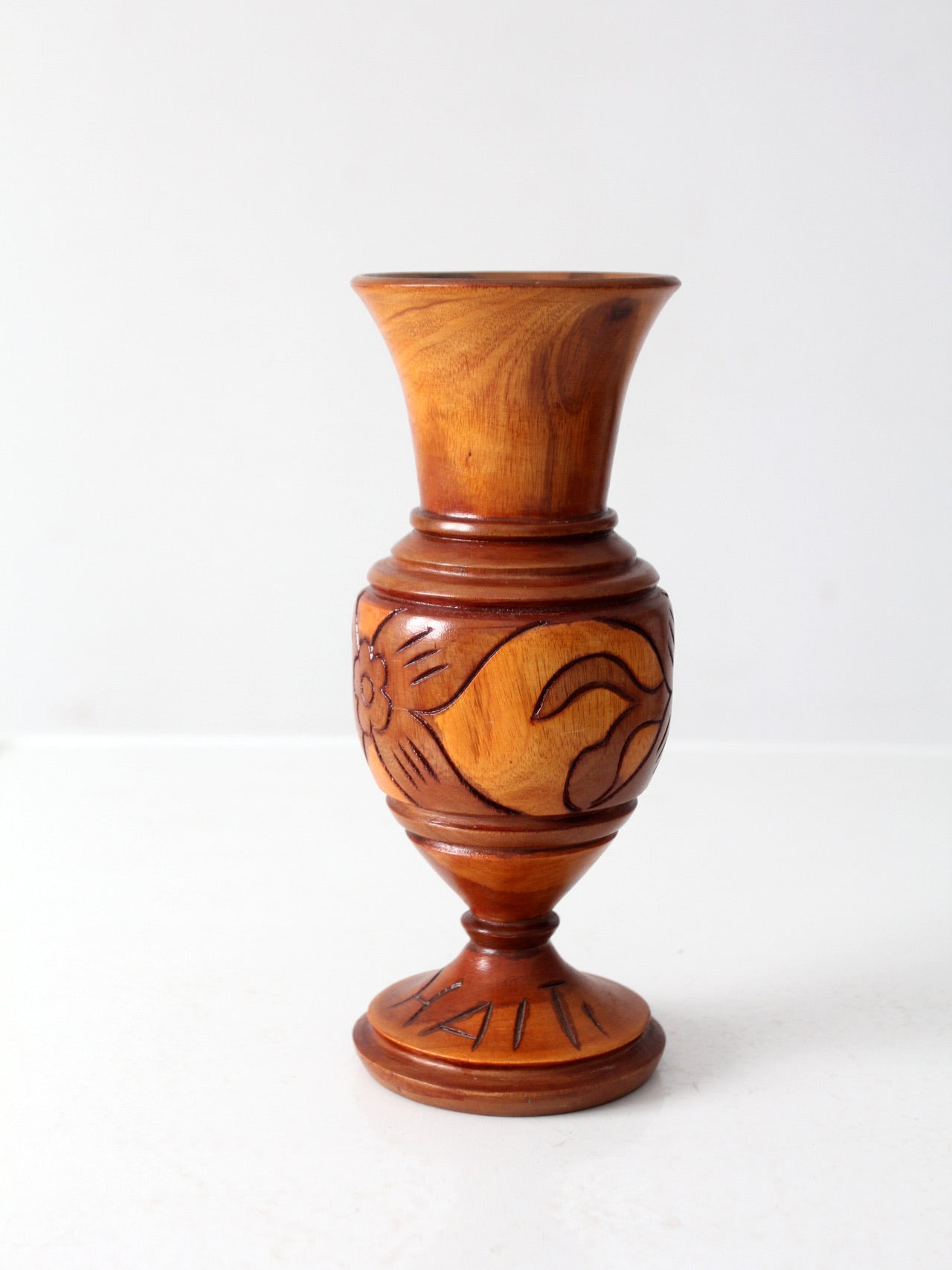 mid-century Haitan hand-carved wood vase