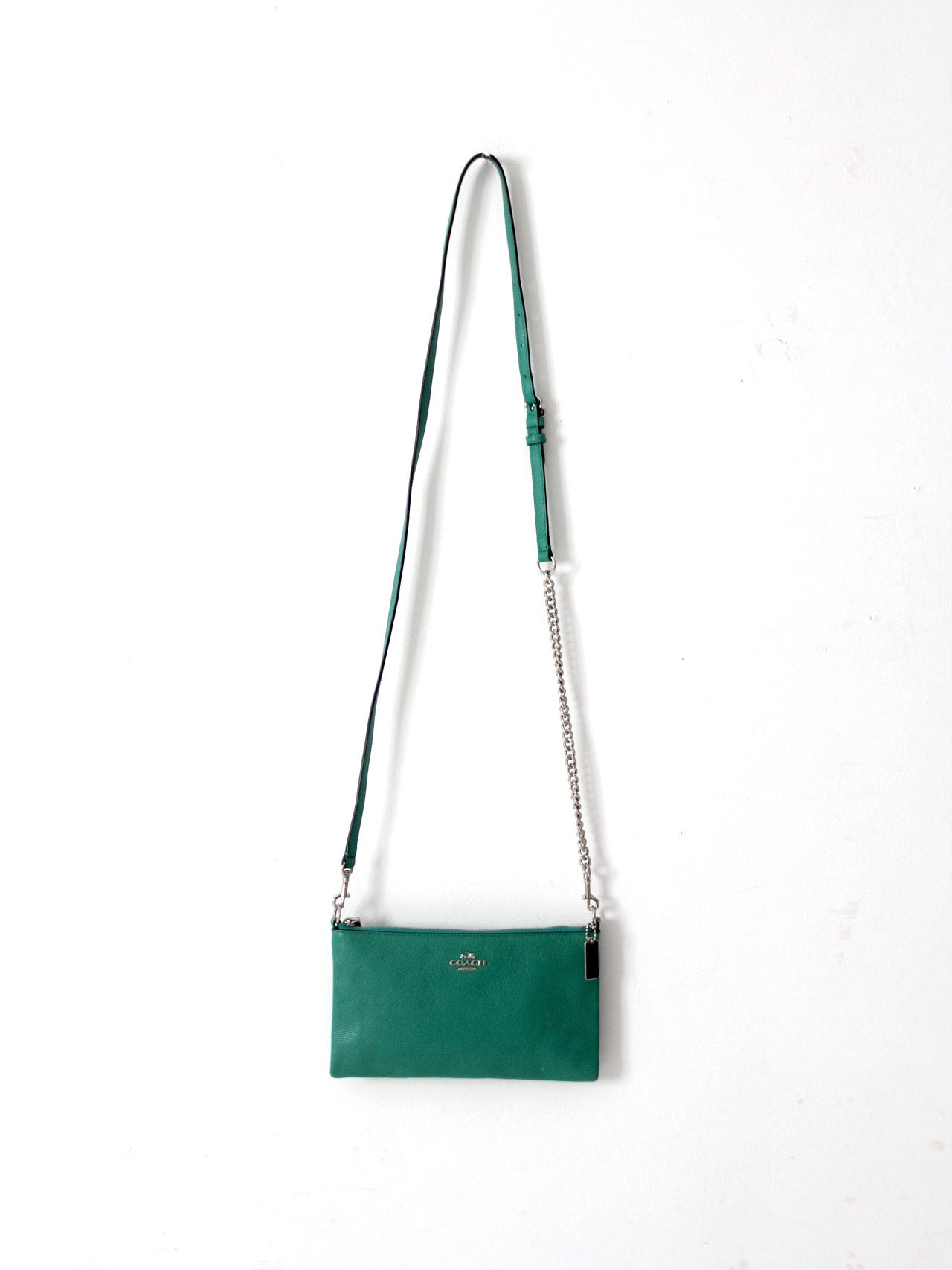 Coach green leather crossbody pouch with chain strap
