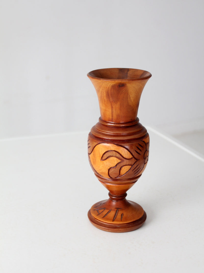 mid-century Haitan hand-carved wood vase