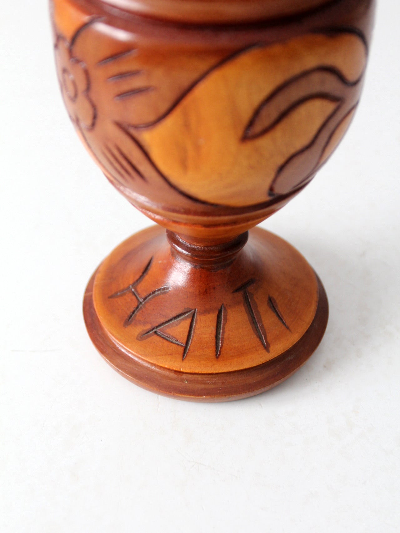 mid-century Haitan hand-carved wood vase
