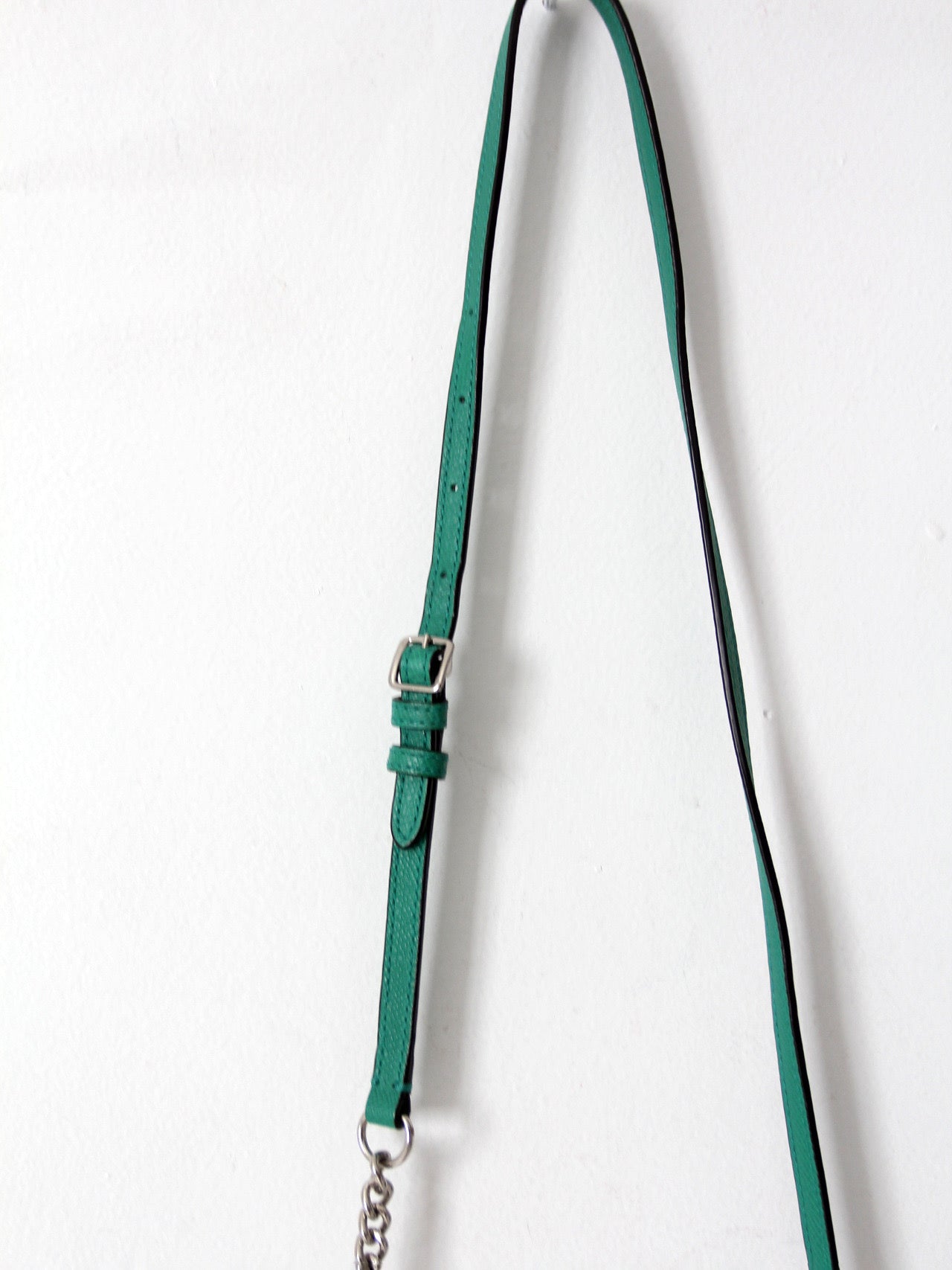 Coach green leather crossbody pouch with chain strap