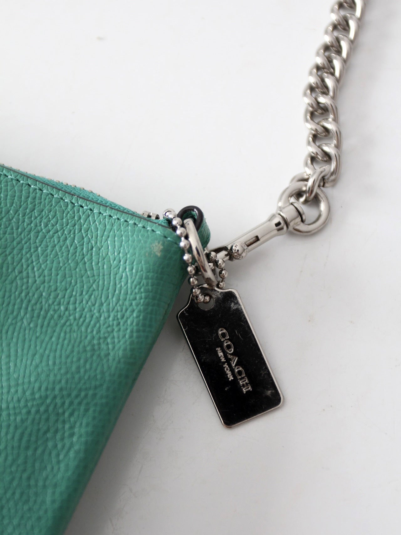 Coach green leather crossbody pouch with chain strap
