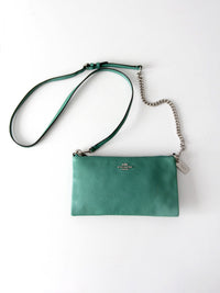Coach green leather crossbody pouch with chain strap