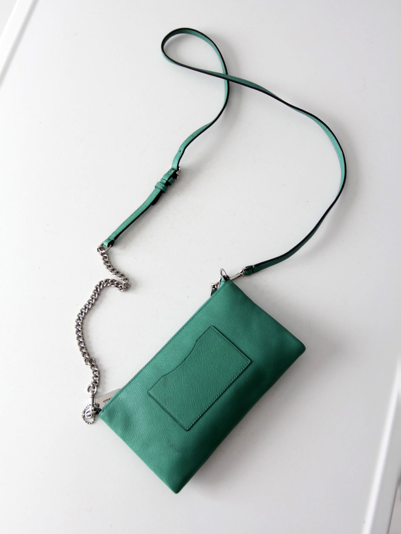 Coach green leather crossbody pouch with chain strap