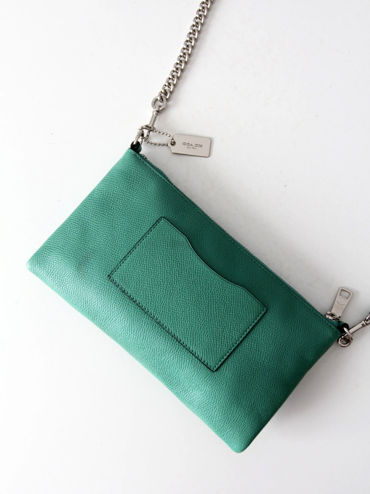 Coach green leather crossbody pouch with chain strap