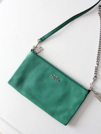 Coach green leather crossbody pouch with chain strap