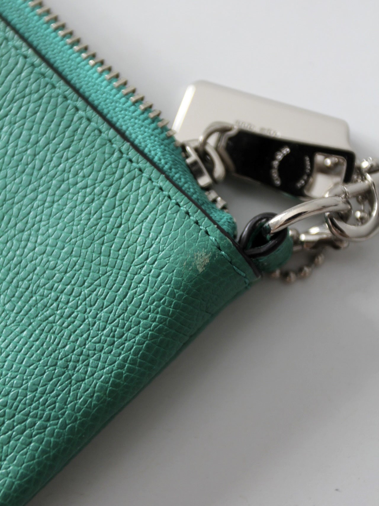 Coach green leather crossbody pouch with chain strap