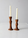 vintage turned wood candlestick holder pair