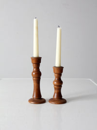 vintage turned wood candlestick holder pair