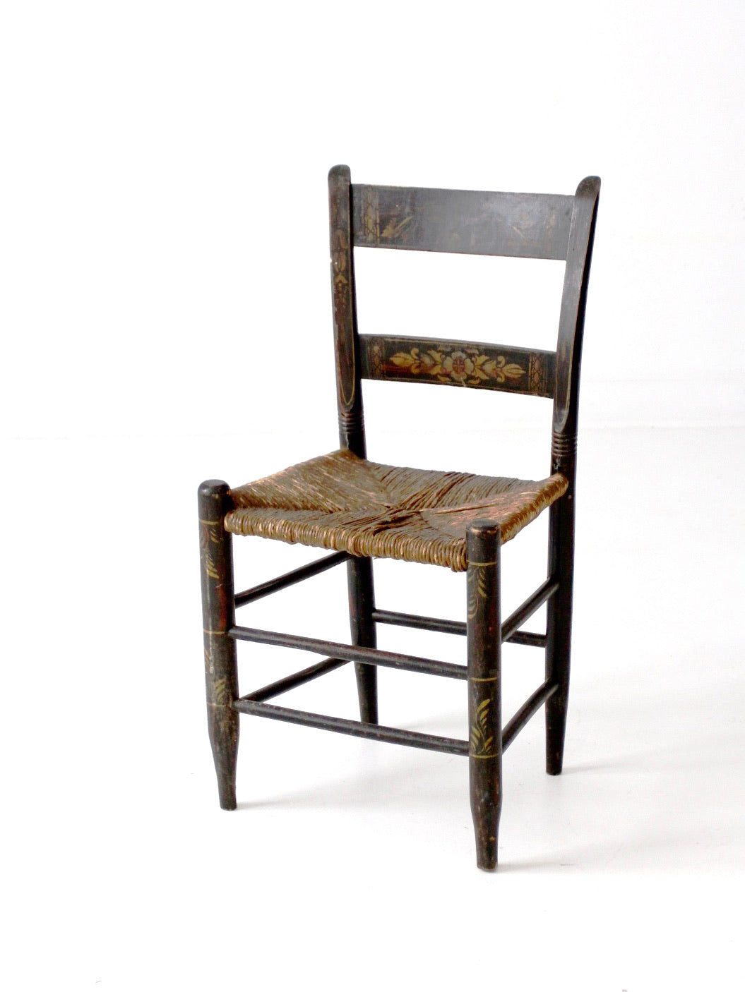antique Hitchcock style stenciled rush seat side chair